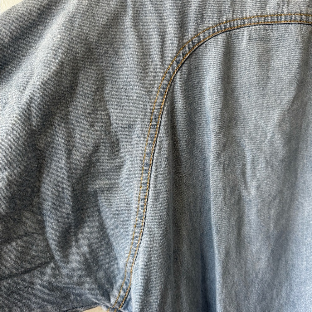 Vintage Denim Midi Dress Pearl Beaded Floral Appliqué Button Front Long Sleeve M - Picture 6 of 8